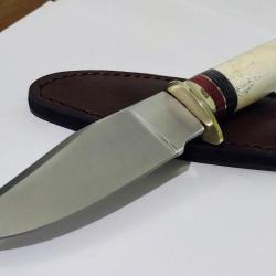 Couteau Skinner Rite Edge Silver Stream Hunter Lame Acier Inoxydable Manche Os/Bois Etui CUir