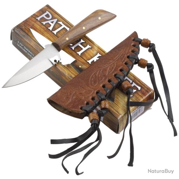 Couteau D'Indien Native Lame Acier Inox Manche Bois Etui Cuir
