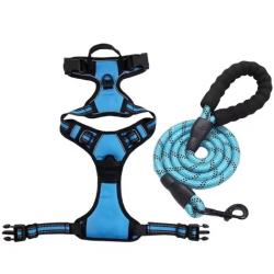 HARNAIS ANTI-TRACTION + LAISSE BLEU