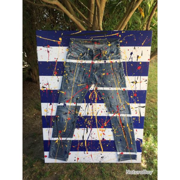 Toile Street Art "Jean-Paul" - Mixte Acrylique/Denim - Id�al Dressing/Loft