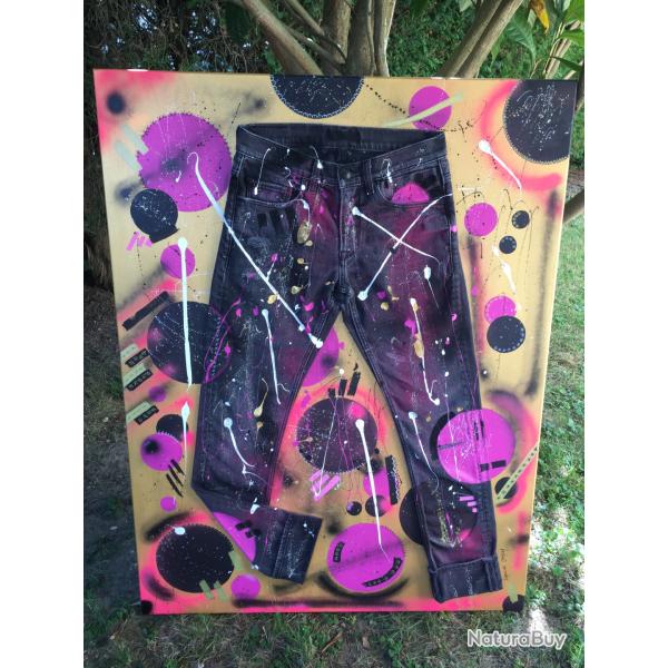 Toile Street Art "Orbite" - Mixte Acrylique/posca/Denim - Id�al Dressing/Loft