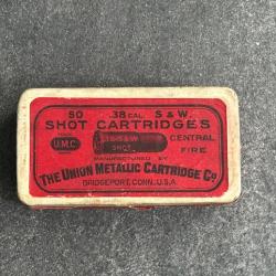 TRES BELLE Boite UMC USA de 50 cartouches 38 S&W &agrave; grenaille conteneur bois