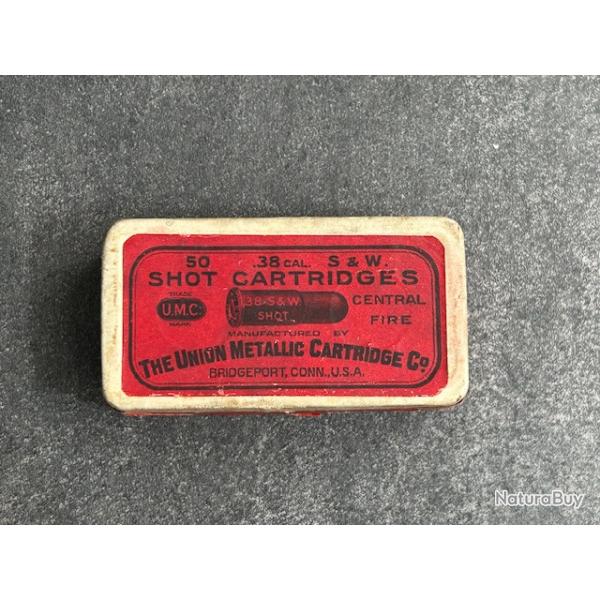 TRES BELLE Boite UMC USA de 50 cartouches 38 S&W � grenaille conteneur bois