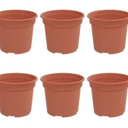 Pot fleurs rond plastique rouge brique &Oslash;12,5x10 cm drainage lot 6
