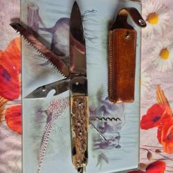 Vends jolis couteaux plian en boit de cerfs multifonctions avec sa pochette