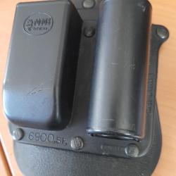 PORTE CHARGEUR ET LAMPE GLOCK 17 EN CUIR - FAIT MAIN FOBUS