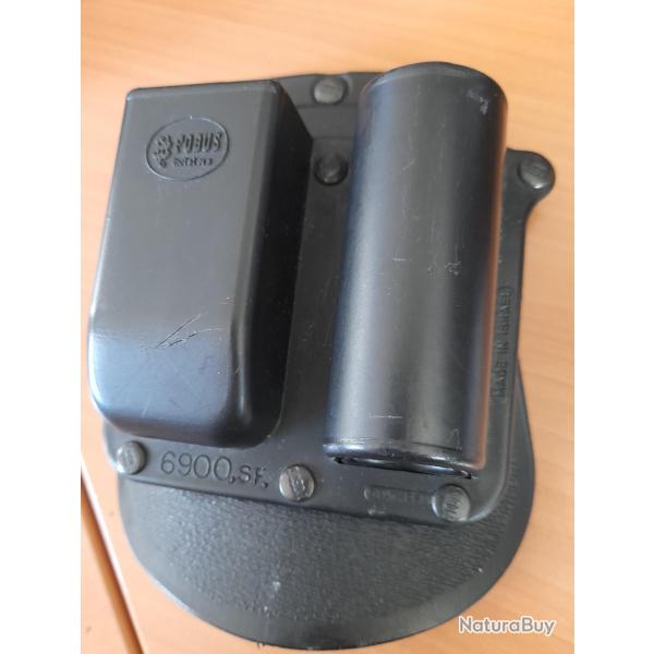 PORTE CHARGEUR ET LAMPE GLOCK 17 EN CUIR - FAIT MAIN FOBUS