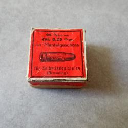 Boite + 25 munitions 6.35 d'&eacute;poque neutralis&eacute;es perc&eacute;es percut&eacute;es 25 acp