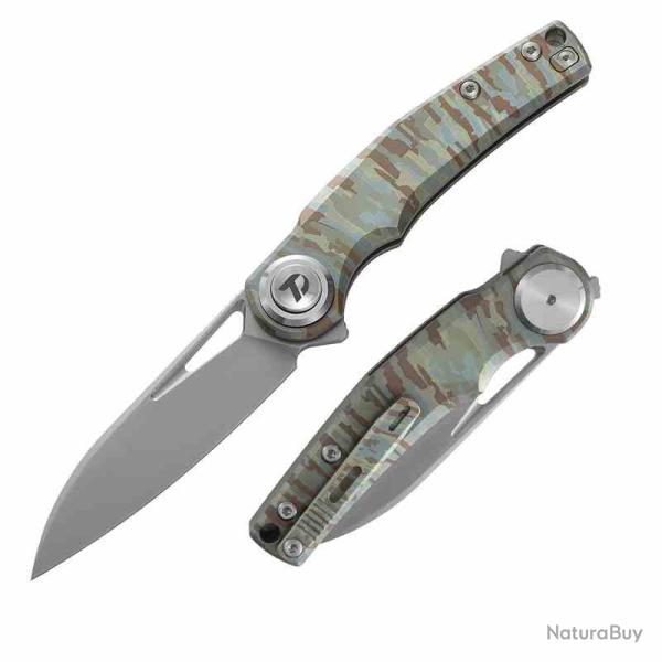 Couteau Dreamtech Lame Acier M390 Manche Titane Camo Button Lock DTK4130TC