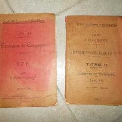 2 livres ecole militaire artillerie travaux campagne transmissions electriques fortifications 14 18
