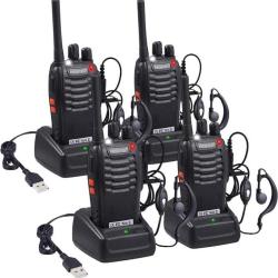 Talkie Walkie 4pcs 16 Canaux VOX LCD Batterie 1500 mAh Rechargeable Lampe Oreillette Charge USB