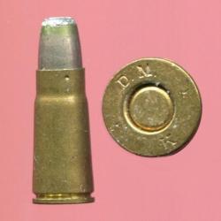 6.5 mm Bergmann nA avec gorge Mle 1896 - RARE - marquage : D.M. * K. - balle nickel pointe arrondie