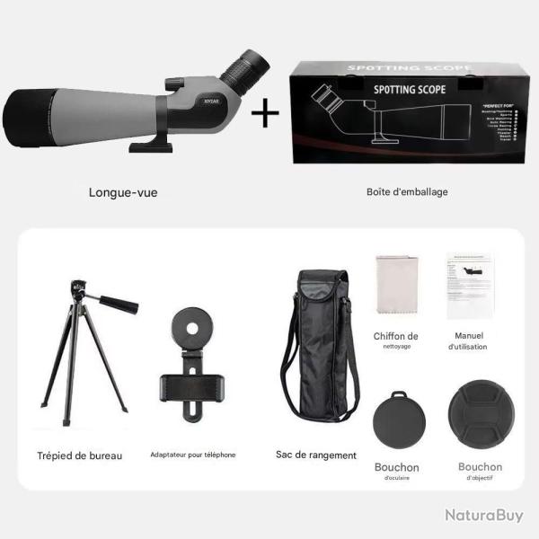 Monoculaire Longue Vue 80 mm Grossissement Puissant *Ench�re* Tir Cible Smartphone Pack Complet