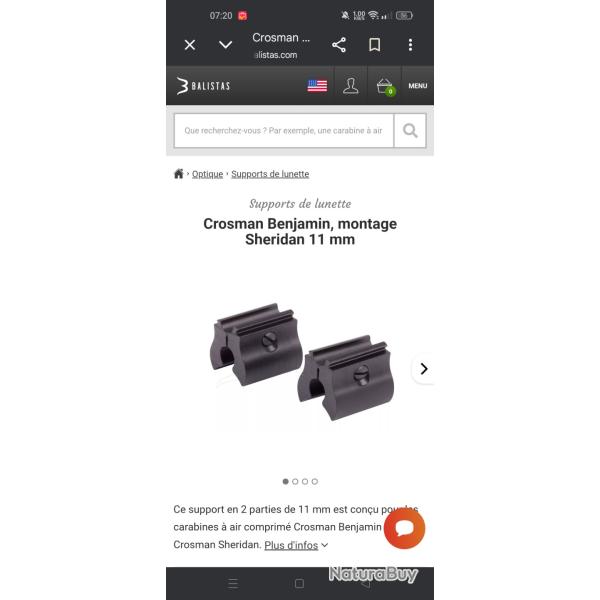 Montage lunette 11mmPour crosman 392...Crosman benjamin....Crosman sheridan.
