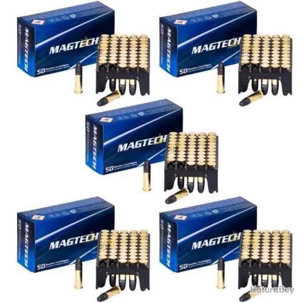 Lot 5 bo�tes de 50 balles cal.22 long rifle 40 grains � t�te ronde - Magtech