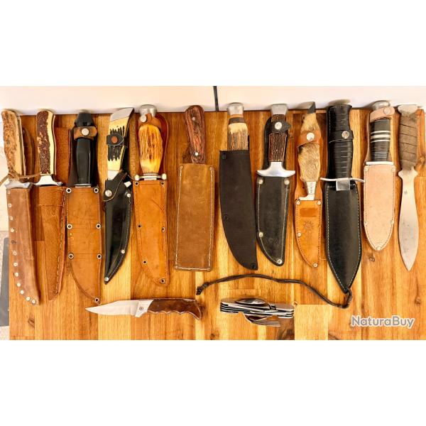 Lot de qualit� pour Collection de 14 Couteaux de Chasse, Outdoor Solingen, Sabatier, Vintage...