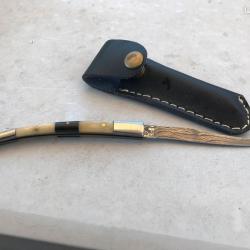 Magnifique petit couteau Damas os et corne