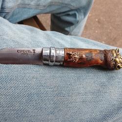 COUTEAU OPINEL NO 8 CUSTOMISE TETE DE LOUP