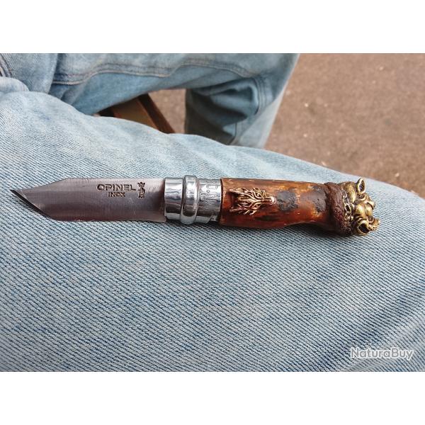 COUTEAU OPINEL NO 8 CUSTOMISE TETE DE LOUP