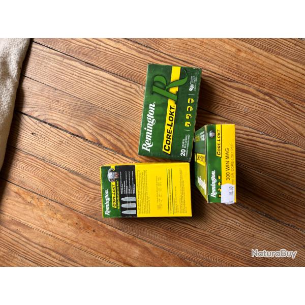 Lot de 3 bo�tes de Balles pour carabine300 Win MagRemington Core- Lokt + 20 unit�s en �tui