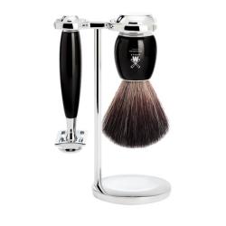 Set de rasage 3 pi&egrave;ces Muhle Vivo s&eacute;curit&eacute;-synth&eacute;tique noir-manche r&eacute;sine noir