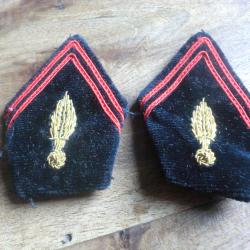paire insigne pattes de col  a grenade canetille  dor&eacute;  major sapeur pompiers
