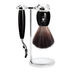 Set de rasage 3 pi&egrave;ces Muhle Vivo Mach3&reg;-synth&eacute;tique noir-manche r&eacute;sine noir