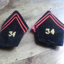 paire insigne pattes de col  cannetille  34&deg; r&eacute;giment du g&eacute;nie