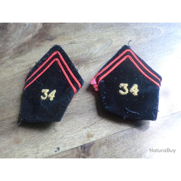 paire insigne pattes de col  cannetille  34� r�giment du g�nie