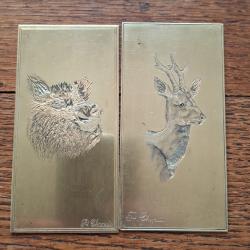 Plaques bronze Chevreuil et Sanglier de P Chapuis