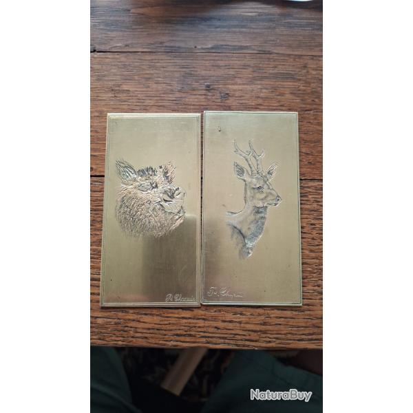 Plaques bronze Chevreuil et Sanglier de P Chapuis