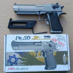 r&eacute;plique airsoft desert eagle 50 AE CO2 KWC avec rail sous le canon