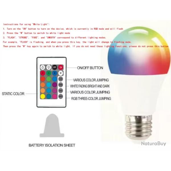 Ampoule LED multicolore RGB, 16 couleurs, E27, 220V, �clairage domestique, variable, 24 touches, t�l
