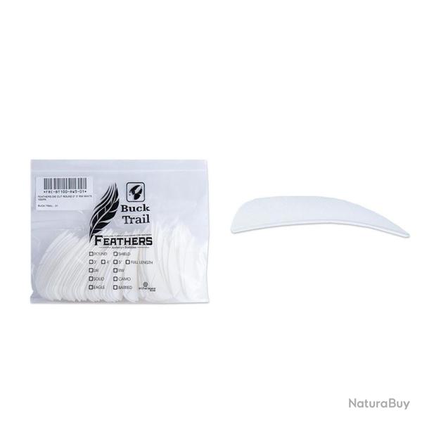 Lot de 100 plumes paraboliques Buck Trail RW 3 pouces couleur unie Blanc