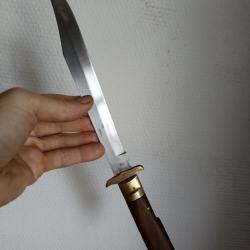 Ancien Couteau de Chasse pliant DAGUE L&Eacute;OPARD lame d estaing