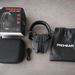 CASQUE ANTI-BRUIT &Eacute;LECTRONIQUE R&Eacute;DUCTION ACTIVE PROHEAR PADS GEL ET PRISE JACK + SACOCHE