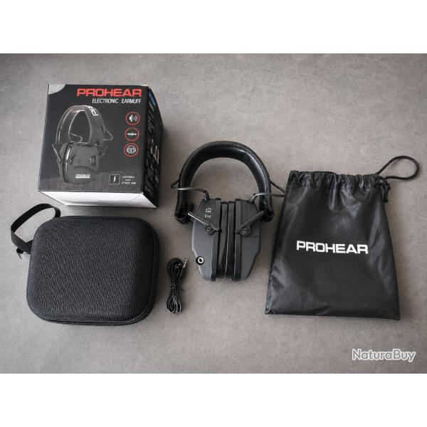 CASQUE ANTI-BRUIT �LECTRONIQUE R�DUCTION ACTIVE PROHEAR PADS GEL ET PRISE JACK + SACOCHE