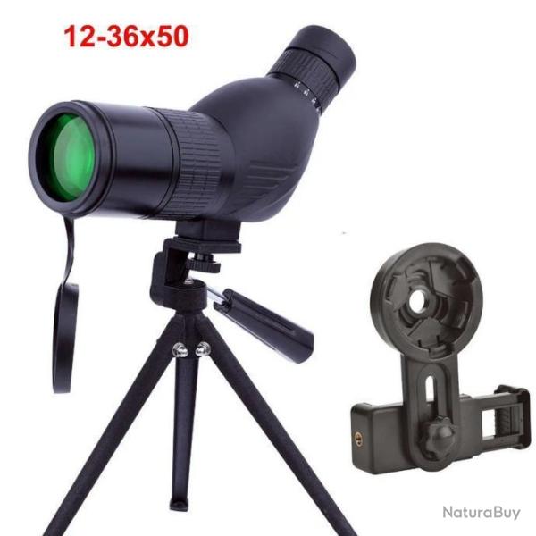 T�lescope Monoculaire 12-36x50 HD + Tr�pied - Sp�cial Tir Sportif & Nature