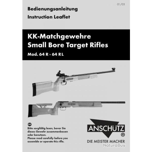 notice + �clat� carabine ANSCHUTZ 64 en anglais (envoi par mail) - VENDU PAR JEPERCUTE (m2767)