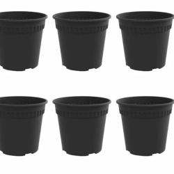 Pot fleurs rond plastique noir &Oslash;19x16 cm l&eacute;ger drainage 6 pcs