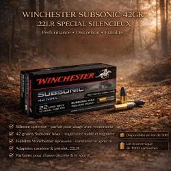 OFFRE TIR WINCHESTER SUBSONIC 42GR 22LR SPECIAL SILENCIEUX LOT DE 1000