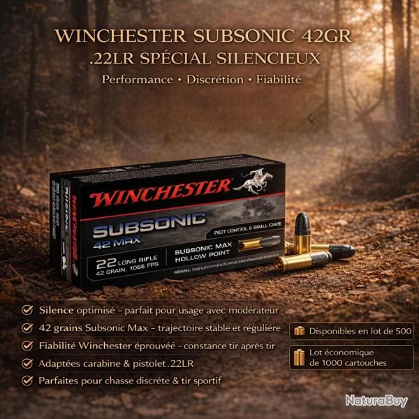 OFFRE TIR WINCHESTER SUBSONIC 42GR 22LR SPECIAL SILENCIEUX LOT DE 1000