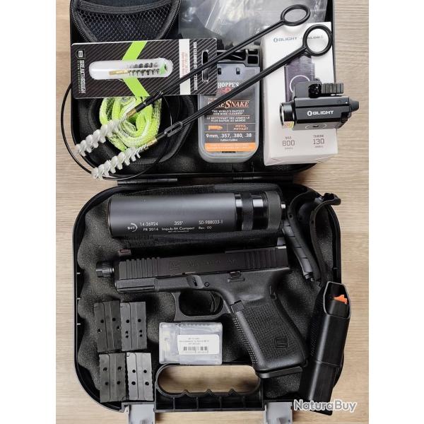 Pistolet GLOCK 19 Gen 5 MOS Filet� - Cal. 9x19 + Mallette, silencieux, lampe... (Occasion)