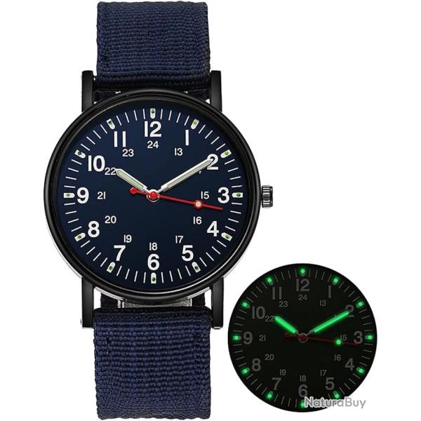 Montre Plate Gemius Arm�e Militaire Style Aviateur Sport Bracelet Tissu BLEU Cadran Fond MARINE