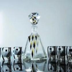 ART D&Eacute;CO SERVICE A WHISKY CARAFE 6 VERRES CRISTAL POLI TAILLE &Eacute;MAILL&Eacute; KARL PALDA