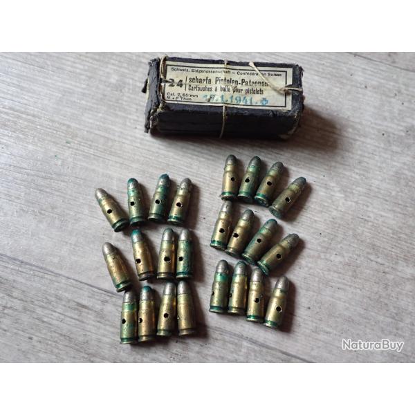 1941 : Boite + 24 cartouches neutralis�es pour parabellum suisse
