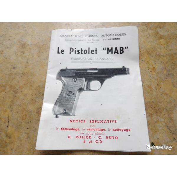 fin livret manuel m�mento pistolet automatique MAB 6.35 7.65 original