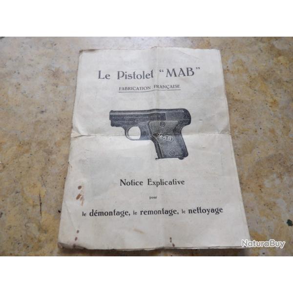 fin livret manuel m�mento pistolet automatique MAB 6.35  original