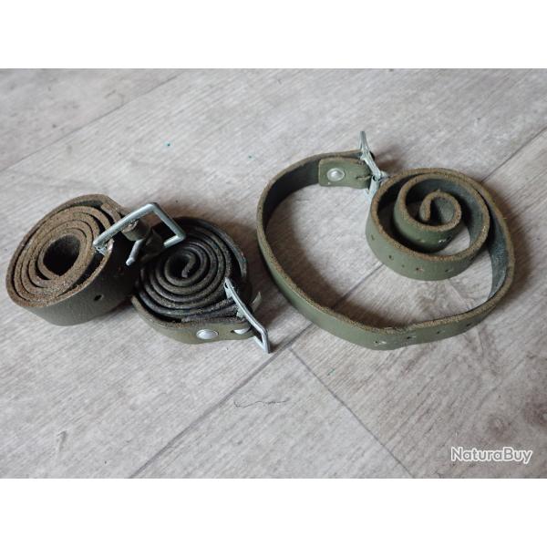 Lot de 3 sangles, lani�res en cuir pour brellage, sac � dos Suisse. Pour maintien couverture gamelle