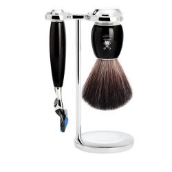 Set de rasage 3 pi&egrave;ces Muhle Vivo Fusion-synth&eacute;tique noir-manche r&eacute;sine noir